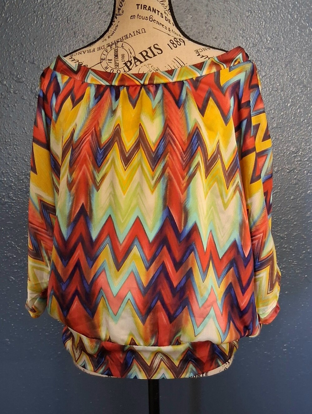 Halo Womens Multicolor Chevron Zig Zag Off Shoulder Blouse Top Medium